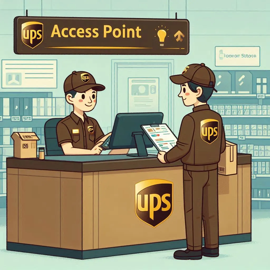 UPS Access Point parcel handover at store counter